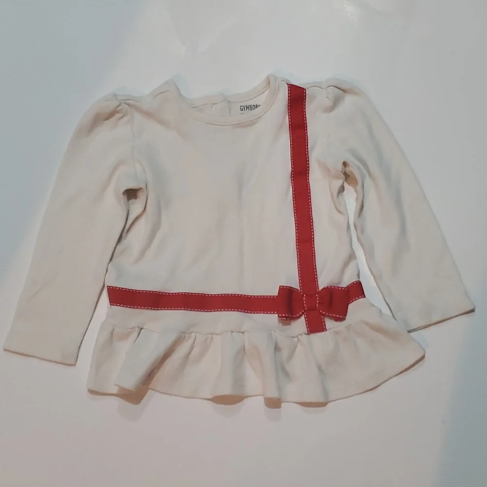 Gymboree Cream Ruffle Red Bow LongSleeve-18-24M